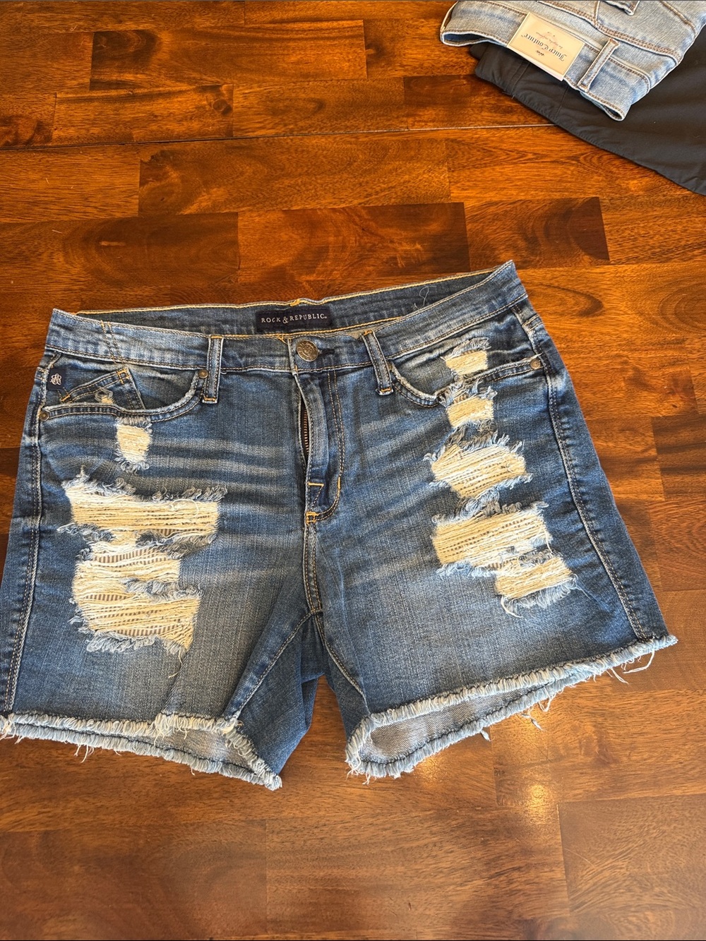 Rock & Republic Distressed Blue Denim Cutoff Shorts